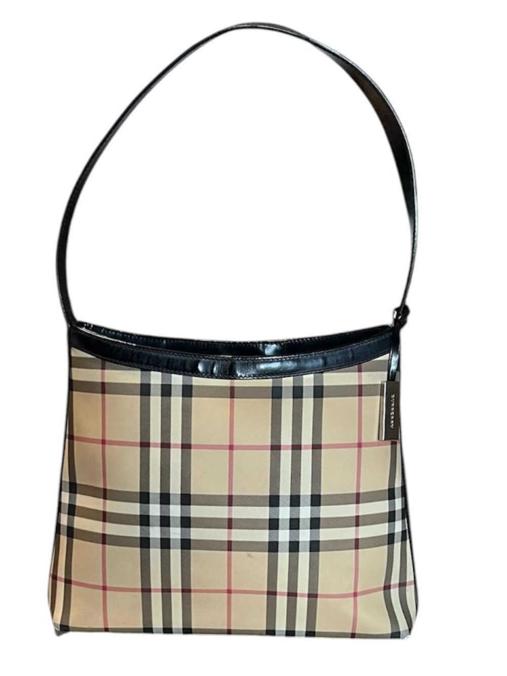 Burberry Vintage Nova Check Shoulder Bag Plaid Leather Trim Y2K